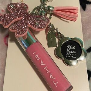 Tahari Pink Rhinestone Bow Lip Gloss Keychain/Purse Charm